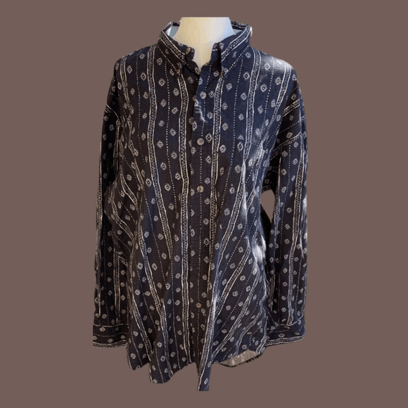 Chaps Ralph Lauren Shirt | Black White Cotton | Size L | Vintage - Picture 1 of 4